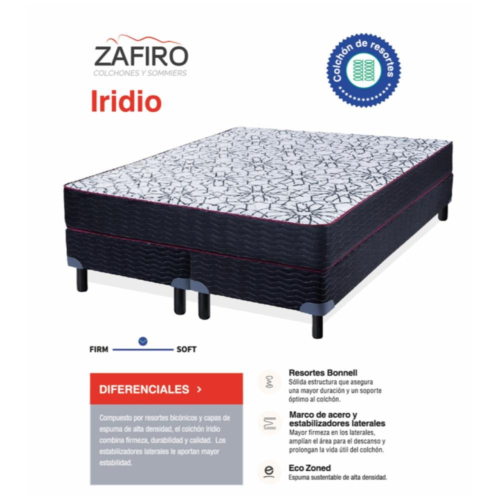 Sommier y Colchón de Resortes de 1 1/2 plazas Zafiro Iridio 100x190
