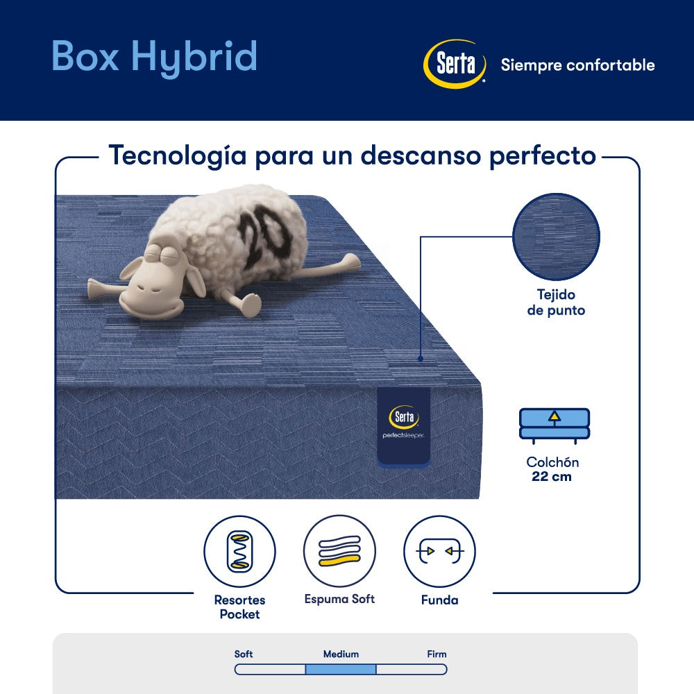 Colchón de resortes compactado de 1 plaza Serta Box Hybrid 90x190