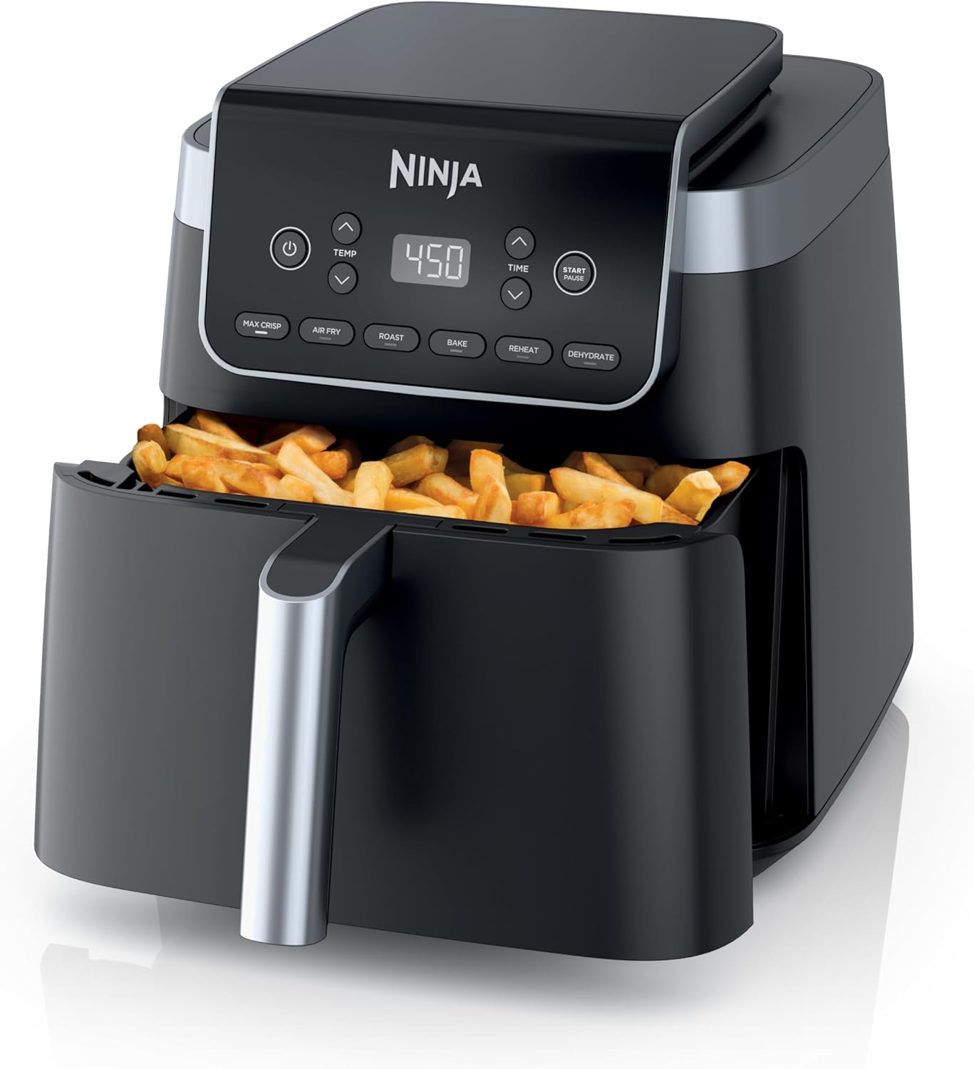 Ninja Air Fryer Pro XL 6 em 1 com capacidade de 6,5 QT, Max Crisp, Air Fry, Air Roast, Assar, Reaquecer, Desidratar, Tecnologia Max Crisp com 450F, Cesta Antiaderente e Prato Crisper, Cinza, AF181