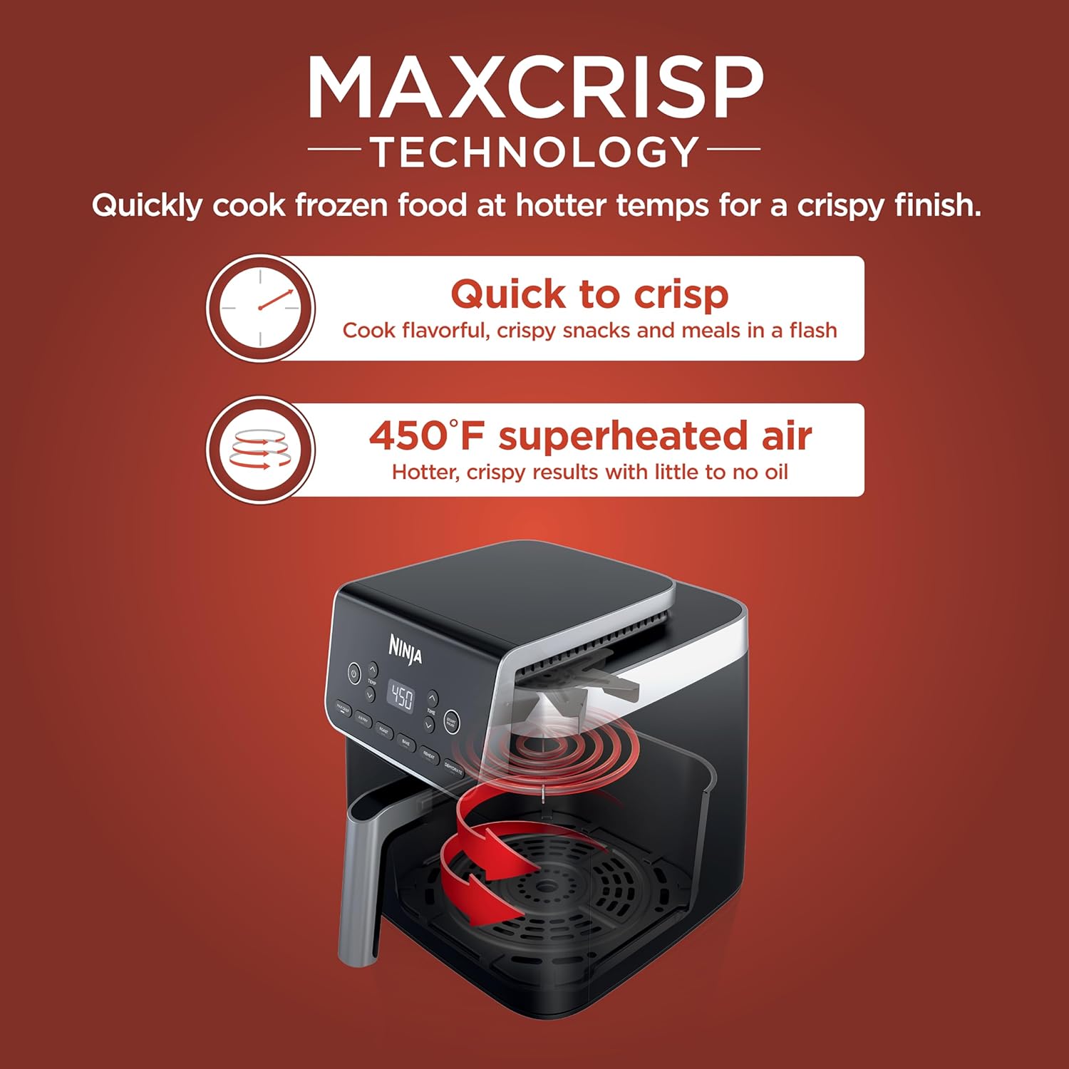Ninja Air Fryer Pro XL 6 em 1 com capacidade de 6,5 QT, Max Crisp, Air Fry, Air Roast, Assar, Reaquecer, Desidratar, Tecnologia Max Crisp com 450F, Cesta Antiaderente e Prato Crisper, Cinza, AF181
