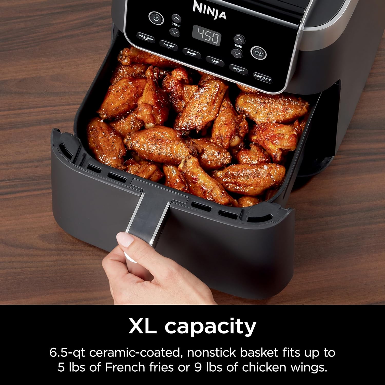 Ninja Air Fryer Pro XL 6 em 1 com capacidade de 6,5 QT, Max Crisp, Air Fry, Air Roast, Assar, Reaquecer, Desidratar, Tecnologia Max Crisp com 450F, Cesta Antiaderente e Prato Crisper, Cinza, AF181