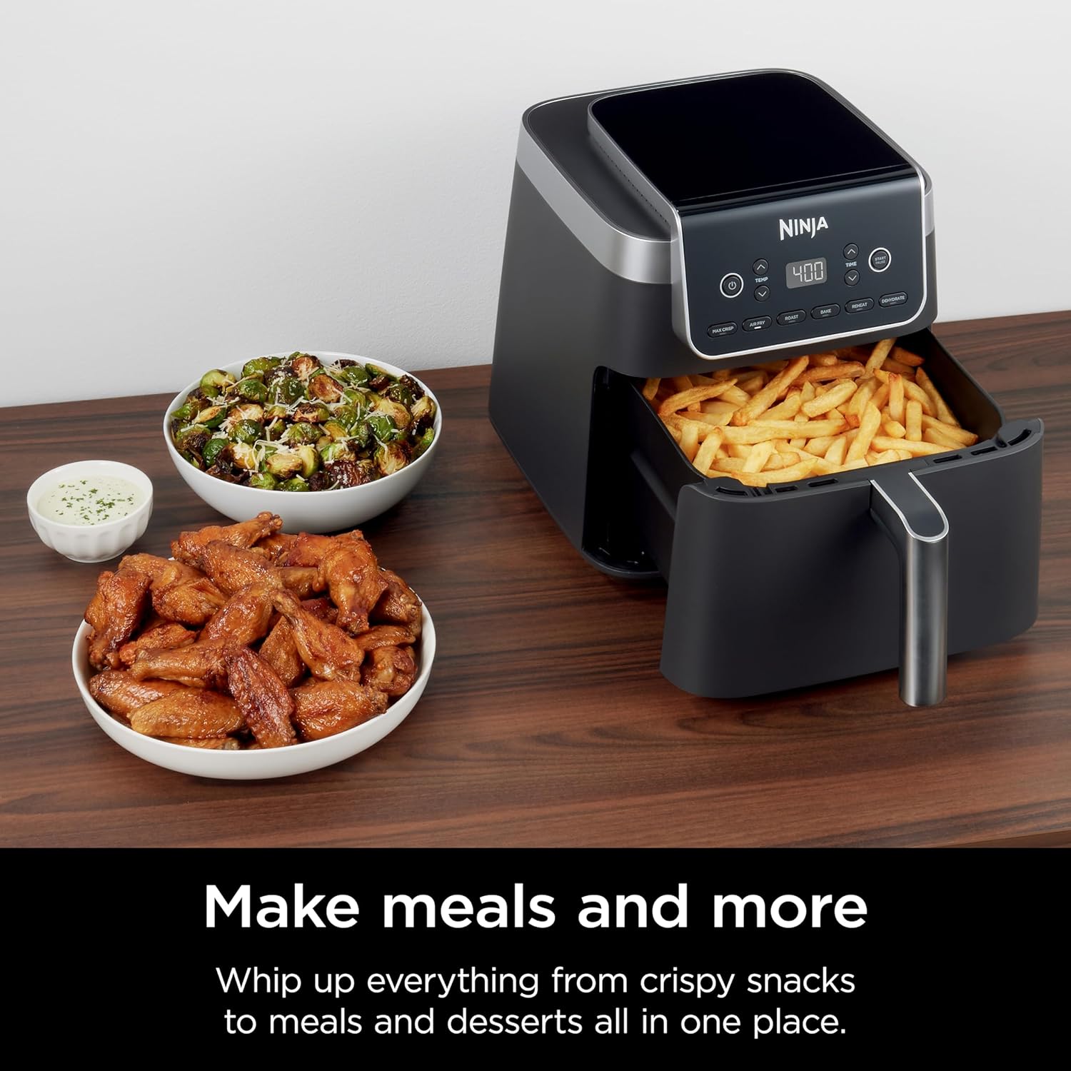 Ninja Air Fryer Pro XL 6 em 1 com capacidade de 6,5 QT, Max Crisp, Air Fry, Air Roast, Assar, Reaquecer, Desidratar, Tecnologia Max Crisp com 450F, Cesta Antiaderente e Prato Crisper, Cinza, AF181