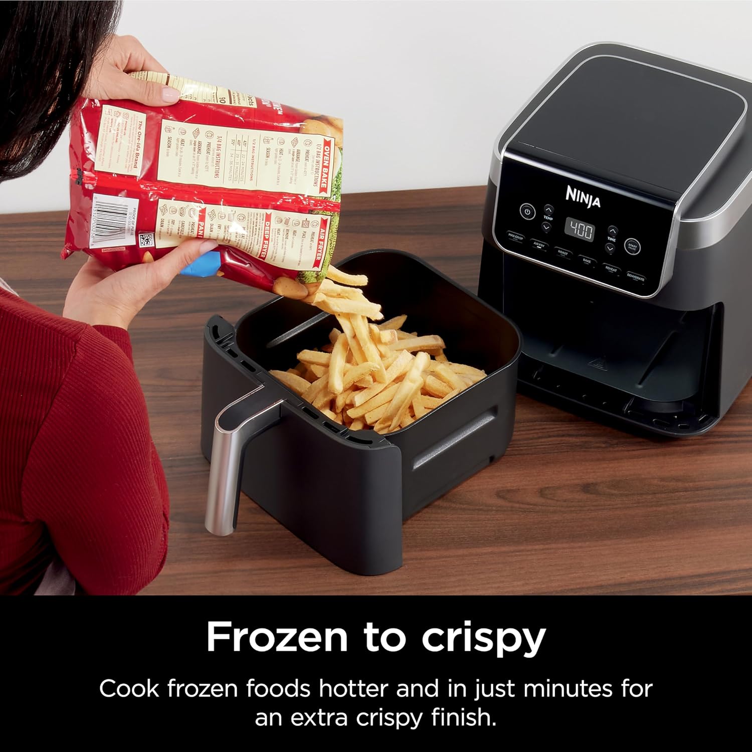 Ninja Air Fryer Pro XL 6 em 1 com capacidade de 6,5 QT, Max Crisp, Air Fry, Air Roast, Assar, Reaquecer, Desidratar, Tecnologia Max Crisp com 450F, Cesta Antiaderente e Prato Crisper, Cinza, AF181