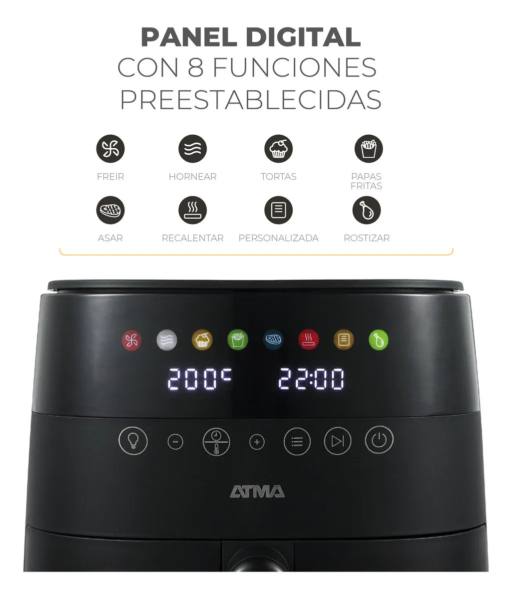 Freidora De Aire Atma Fr246abp 1750w 6 Litros Control Táctil Color Negro