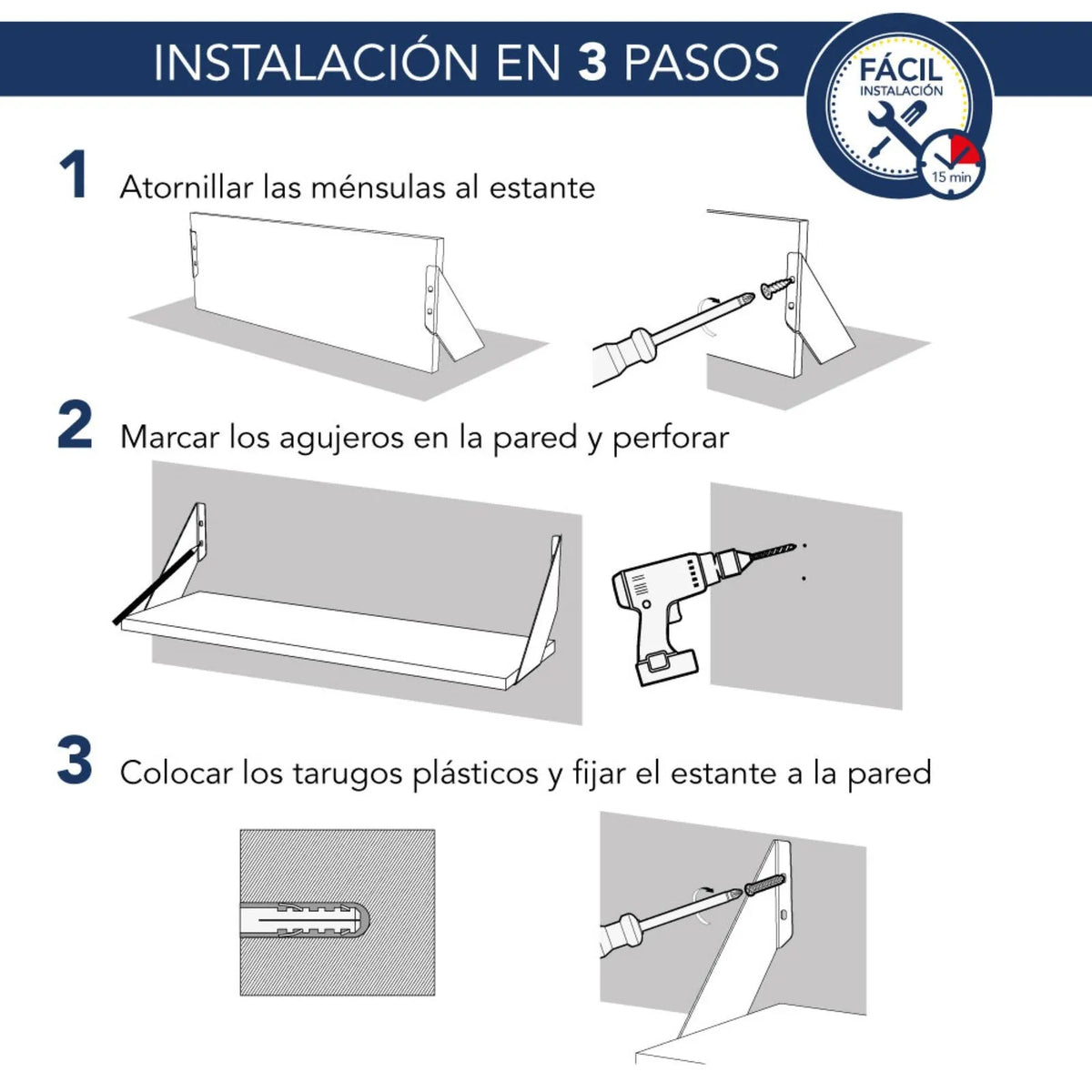 Estante kit Centro Estant con soporte 80 x 20 cm. blanco