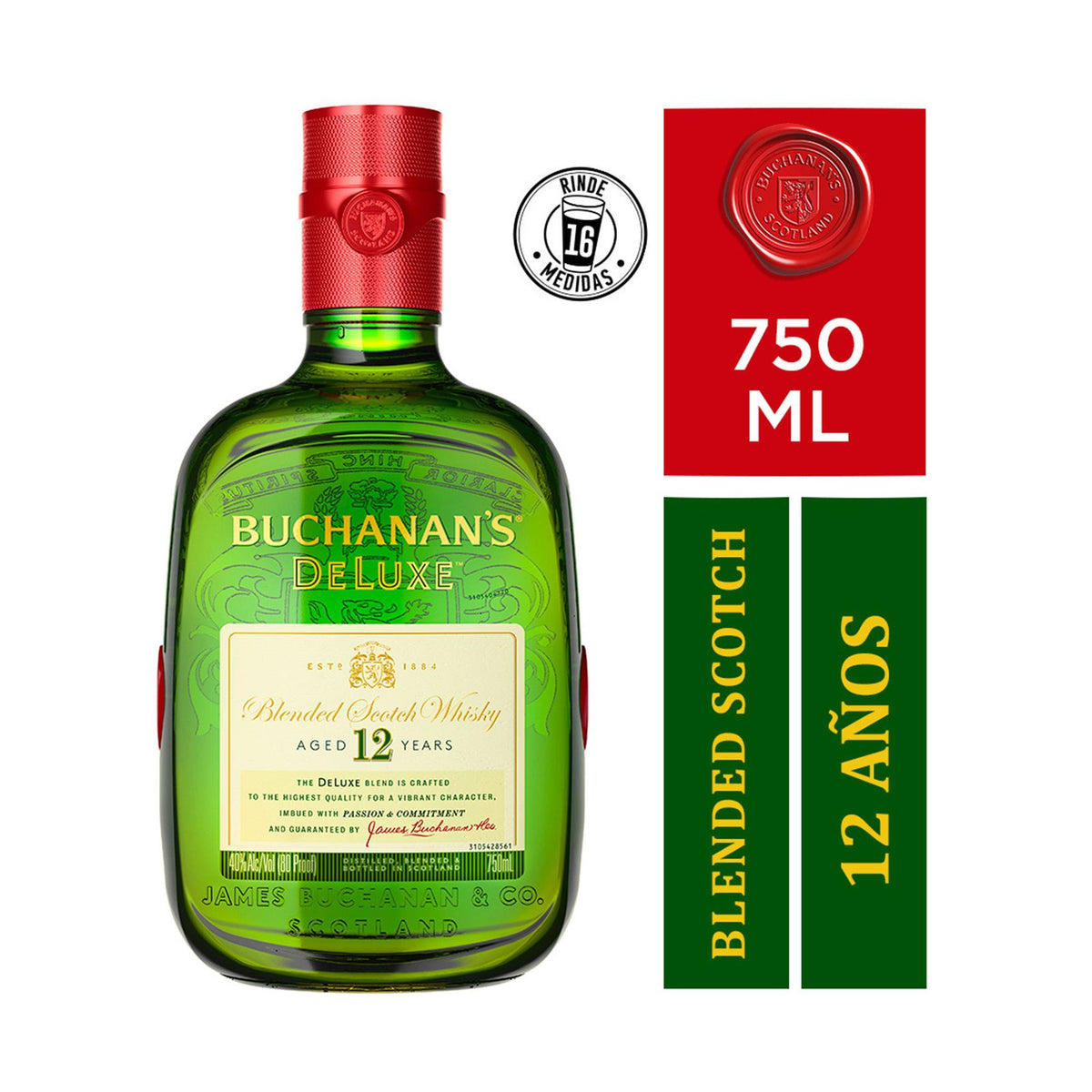 Whisky Buchanans blended scotch 12 años en botella 750 cc