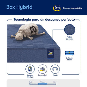 Colchón de resortes compactado de 1 plaza Serta Box Hybrid 90x190