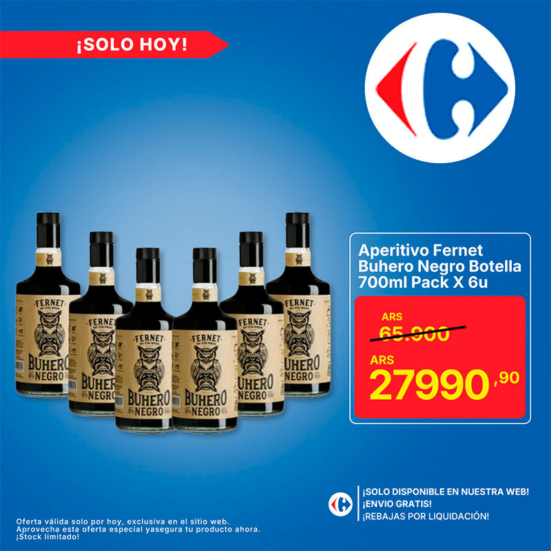 Aperitivo Fernet Buhero Negro Botella 700ml Pack X 6u