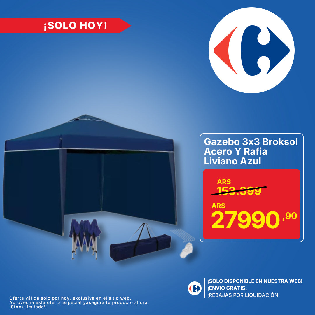 Gazebo 3x3 Broksol Acero Y Rafia Liviano Azul