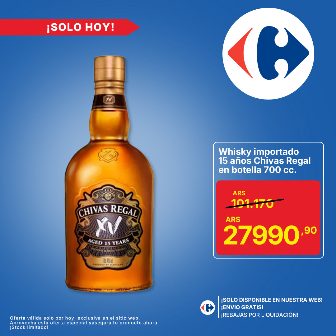 Whisky importado 15 años Chivas Regal en botella 700 cc.