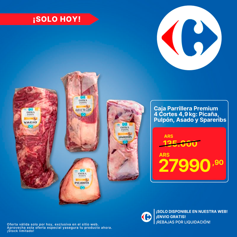 Caja Parrillera Premium 4 Cortes – 4,9 kg: Picaña, Pulpón, Asado y Spareribs