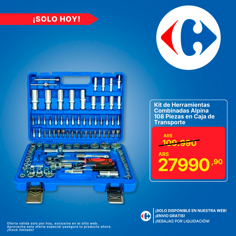 Kit de Herramientas Combinadas Alpina 108 Piezas en Caja de Transporte